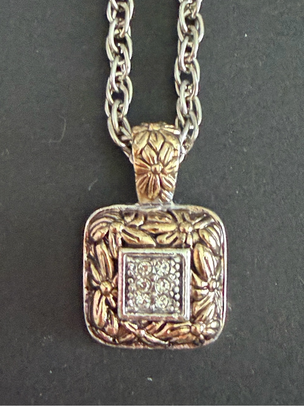 The Roman Company Floral Pendant Necklace in Silver & Gold